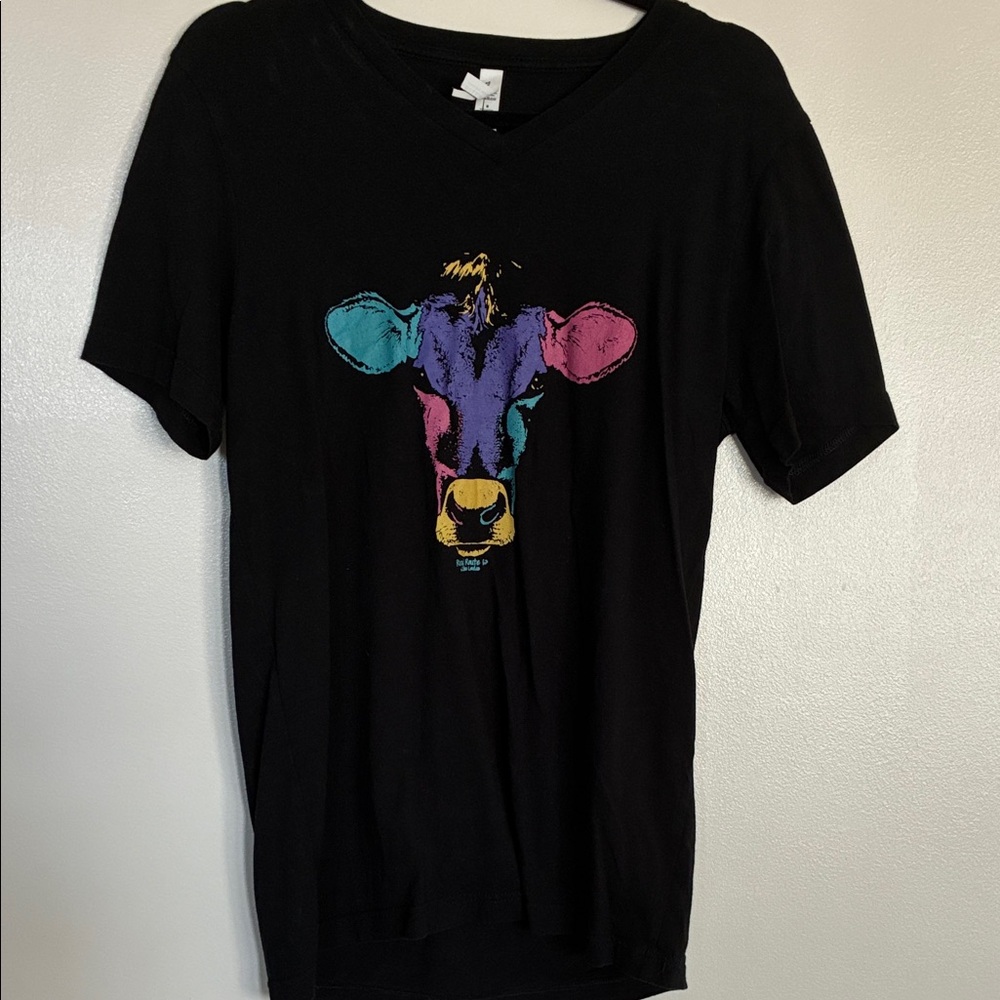 Bella Canvas Black Tee with Colorful Cow Design